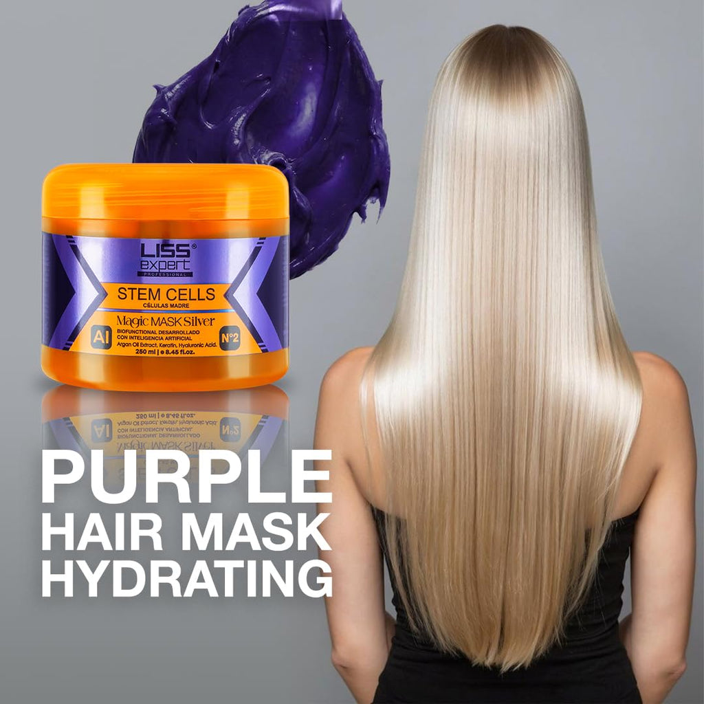 Liss Expert Stem Cells Purple Magic Hair Mask | Argan Oil, Keratin & Hyaluronic Acid Deep Conditioning Mask | Hydration, Shine & Frizz Control for All Hair Types | 250 ml / 8.45 fl oz