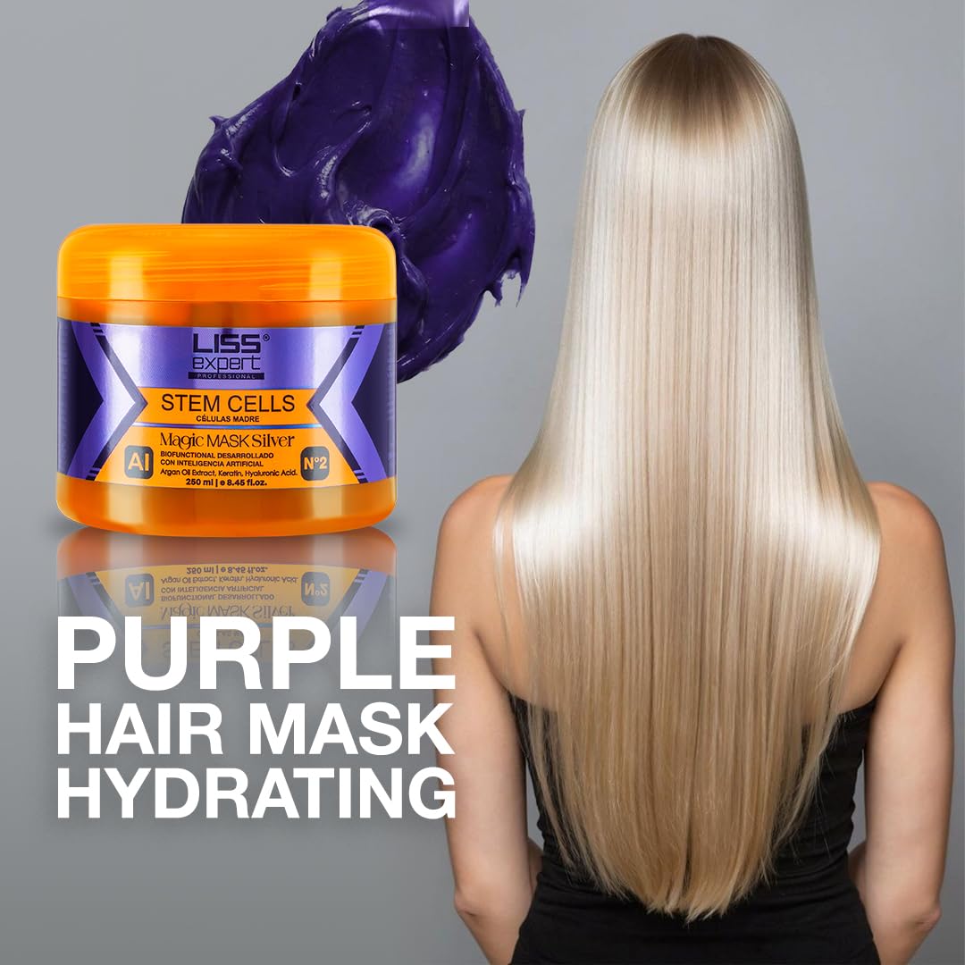 Liss Expert Stem Cells Purple Magic Hair Mask | Argan Oil, Keratin & Hyaluronic Acid Deep Conditioning Mask | Hydration, Shine & Frizz Control for All Hair Types | 250 ml / 8.45 fl oz