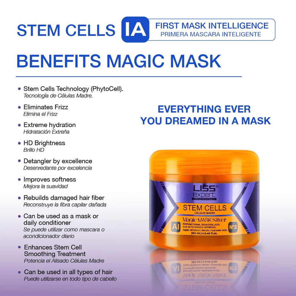 Liss Expert Stem Cells Purple Magic Hair Mask | Argan Oil, Keratin & Hyaluronic Acid Deep Conditioning Mask | Hydration, Shine & Frizz Control for All Hair Types | 250 ml / 8.45 fl oz
