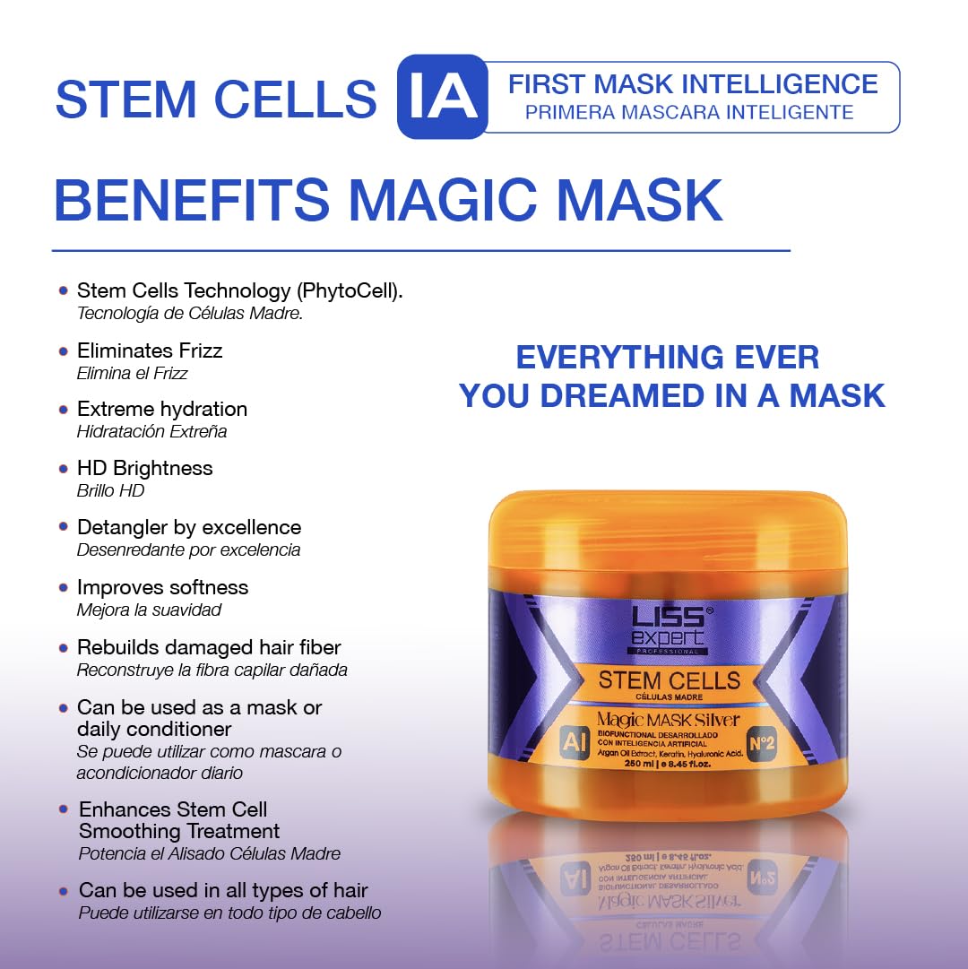 Liss Expert Stem Cells Purple Magic Hair Mask | Argan Oil, Keratin & Hyaluronic Acid Deep Conditioning Mask | Hydration, Shine & Frizz Control for All Hair Types | 250 ml / 8.45 fl oz