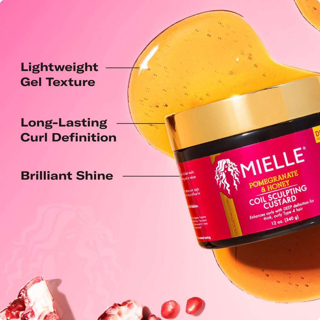 Mielle Organics Pomegranate & Honey Curl Cream - Coil Sculpting Custard for Type 4 Hair - Hydrates, Controls Frizz, Conditions & Adds Shine,12 Fl Oz
