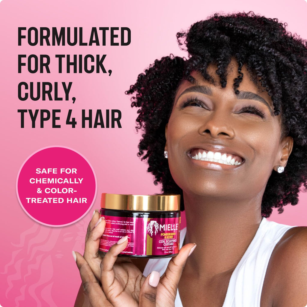 Mielle Organics Pomegranate & Honey Curl Cream - Coil Sculpting Custard for Type 4 Hair - Hydrates, Controls Frizz, Conditions & Adds Shine,12 Fl Oz