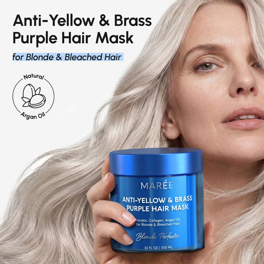 MAREE Anti Yellow Purple Hair Mask for Damaged Hair - Purple Deep Conditioner & Blonde Toner - Hydrating Deep Conditioning for Dry, Curly, Blonde, Orange, Brassy, Bleached - Mascarilla para el Cabello