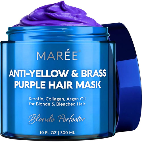 MAREE Anti Yellow Purple Hair Mask for Damaged Hair - Purple Deep Conditioner & Blonde Toner - Hydrating Deep Conditioning for Dry, Curly, Blonde, Orange, Brassy, Bleached - Mascarilla para el Cabello